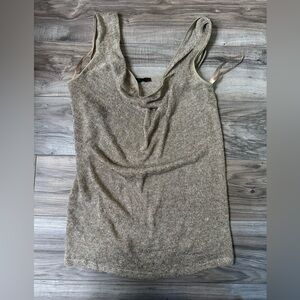 Donna Karen Open Knit Linen Blend Sleeveless Tank Top Elegant Gold Size Small